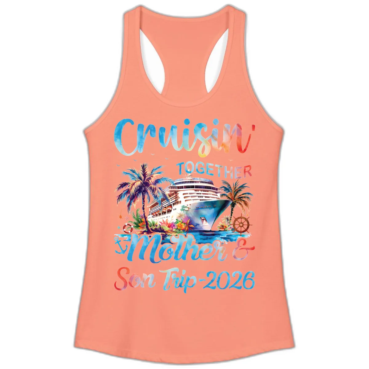 Cruisin' Together Mother and Son Trip 2026 Ladies Tank in Solid Light Orange