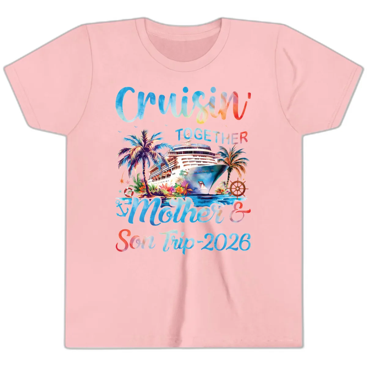 Cruisin' Together Mother and Son Trip 2026 Youth T-Shirt in Pink