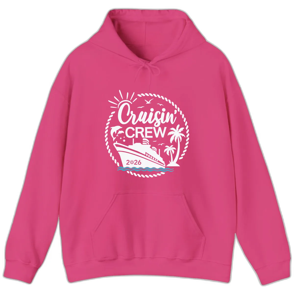 Cruisin' Crew 2026 Family Vacation Apparel Hoodie in Heliconia