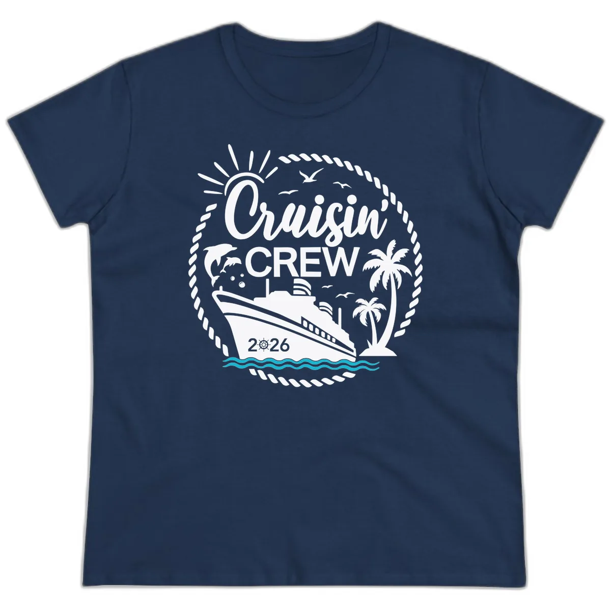 Cruisin' Crew 2026 Family Vacation Apparel Ladies Tee in Navy