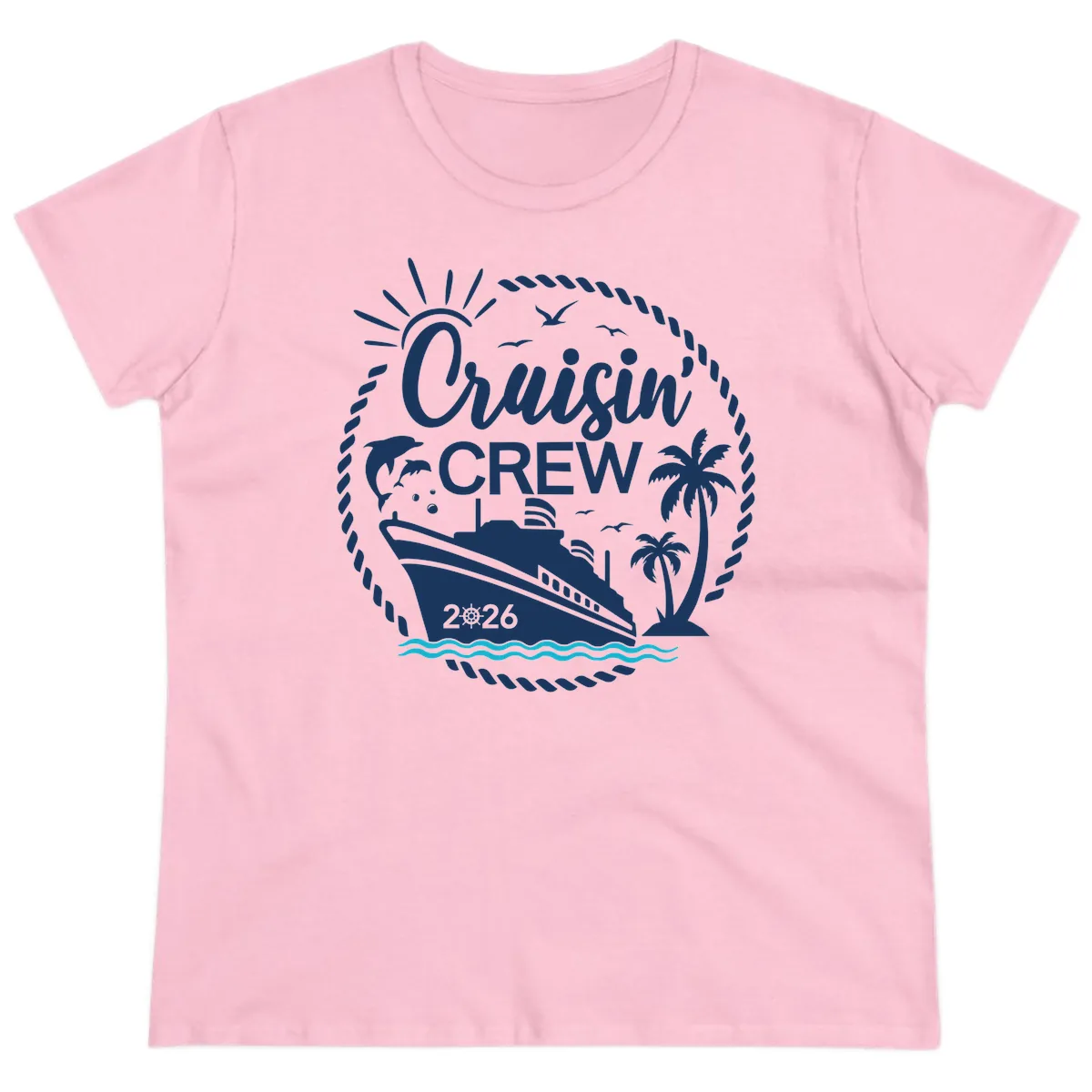 Cruisin' Crew 2026 Family Vacation Apparel Ladies Tee in Light Pink