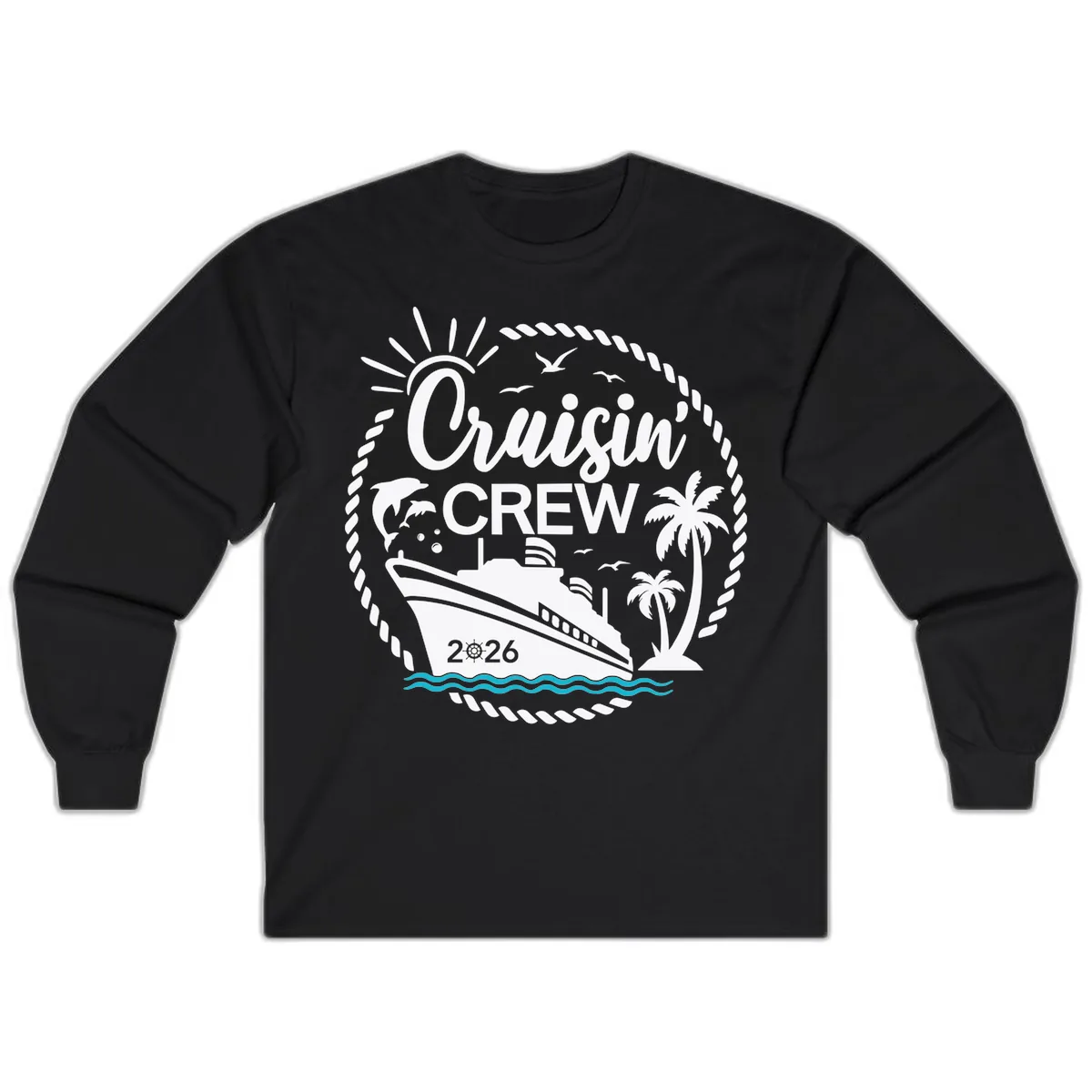 Cruisin' Crew 2026 Family Vacation Apparel Long Sleeve in Black