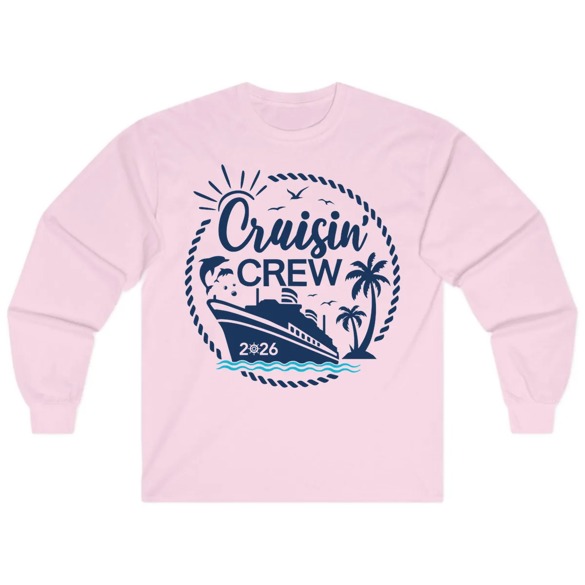 Cruisin' Crew 2026 Family Vacation Apparel Long Sleeve in Light Pink