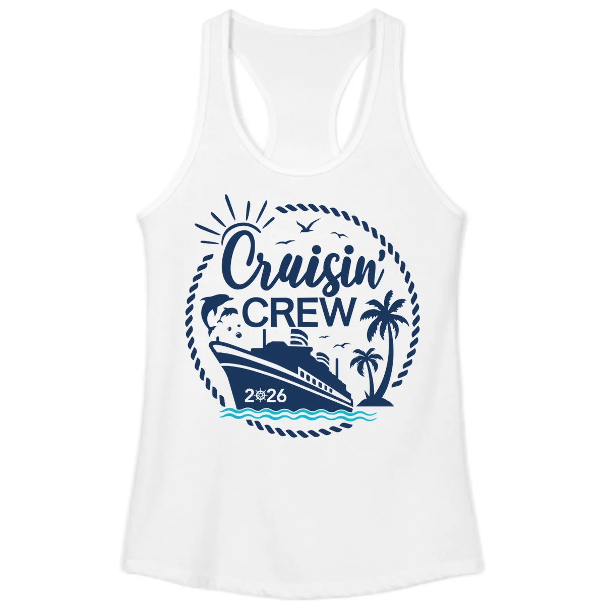 Cruisin' Crew 2026 Family Vacation Apparel Ladies Tank in White