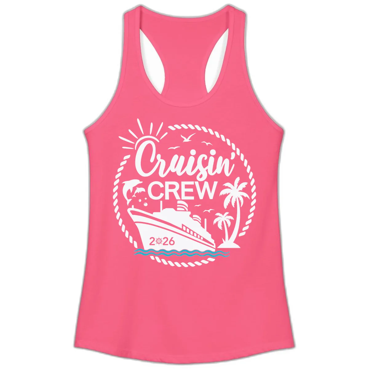 Cruisin' Crew 2026 Family Vacation Apparel Ladies Tank in Solid Hot Pink