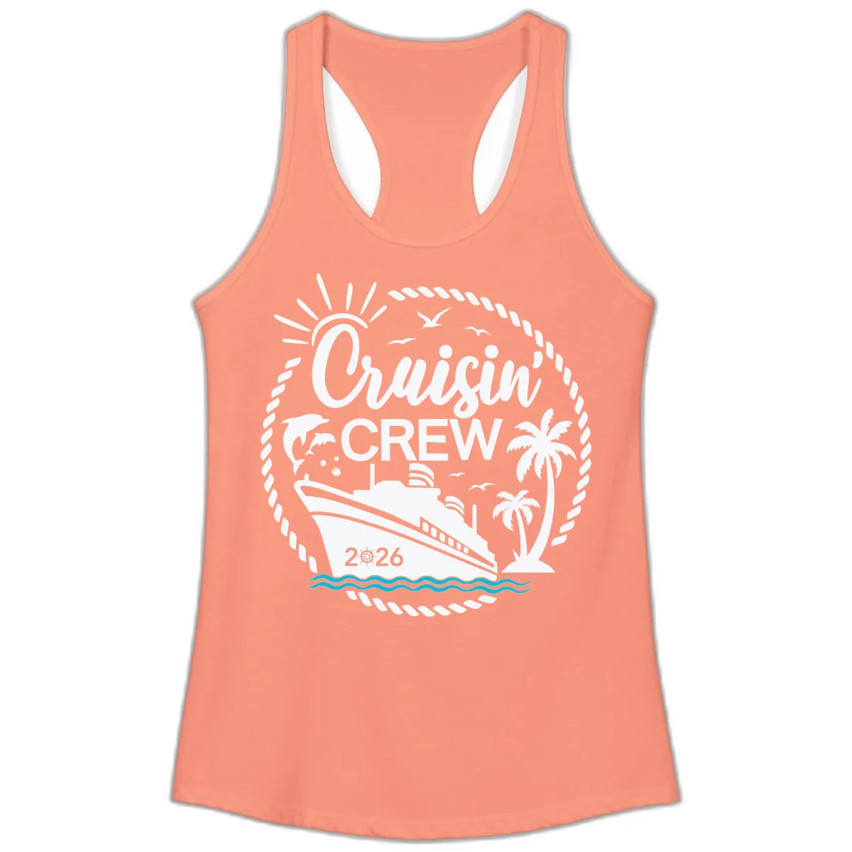 Cruisin' Crew 2026 Family Vacation Apparel Ladies Tank in Solid Light Orange