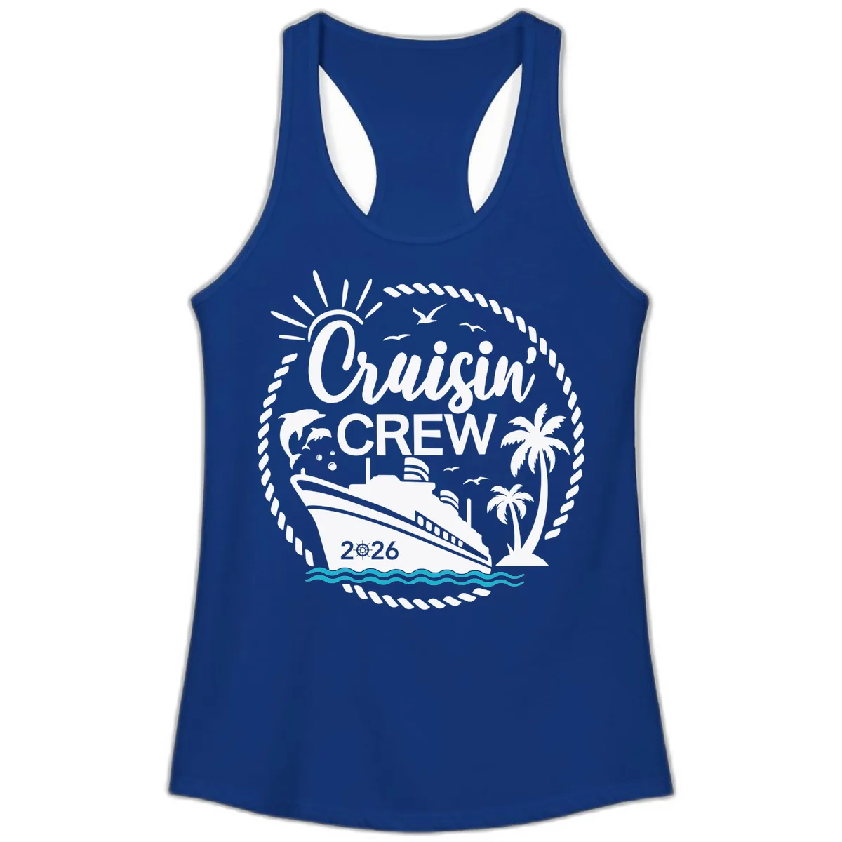 Cruisin' Crew 2026 Family Vacation Apparel Ladies Tank in Solid Royal