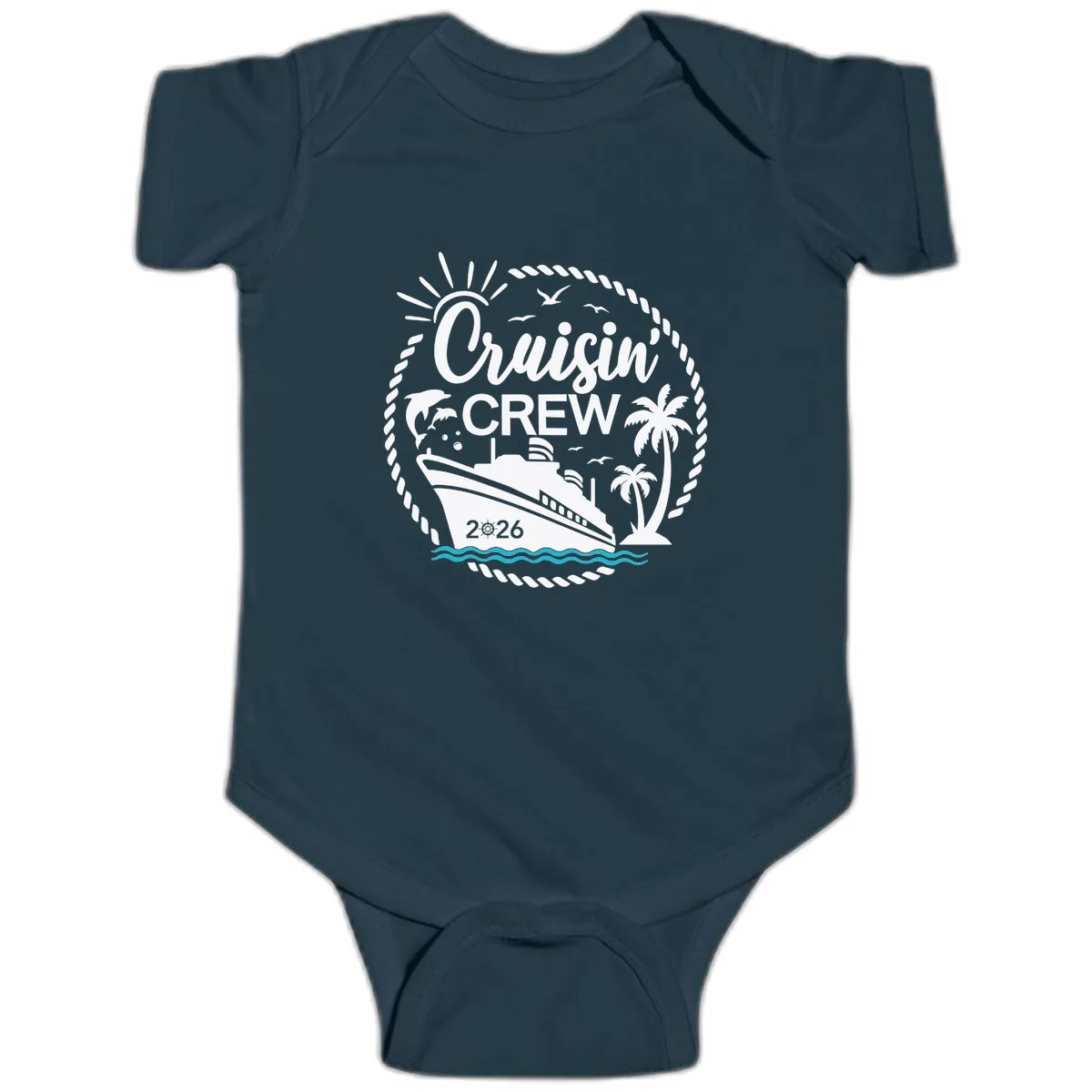 Cruisin' Crew 2026 Family Vacation Apparel Baby Onesie in Navy