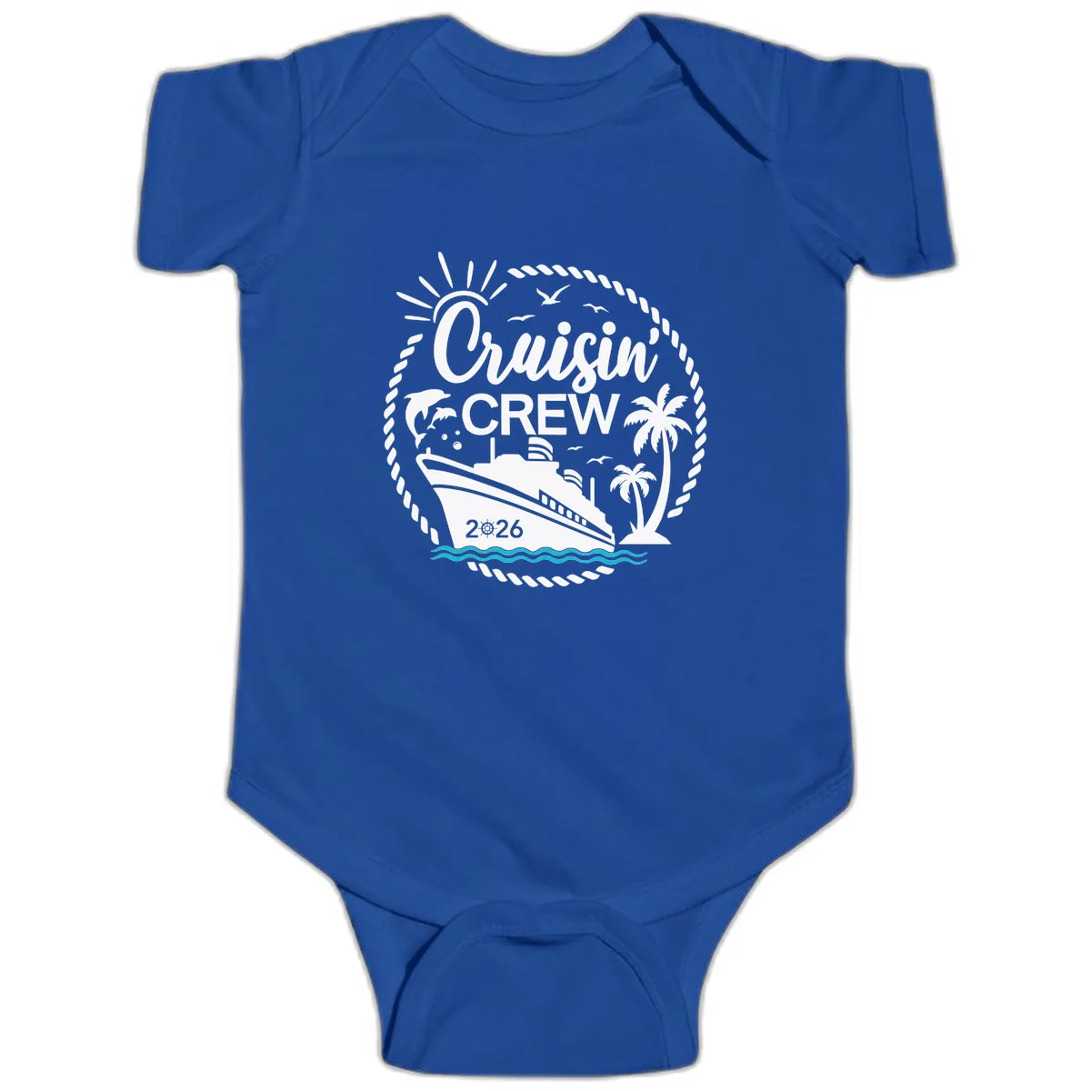 Cruisin' Crew 2026 Family Vacation Apparel Baby Onesie in Royal
