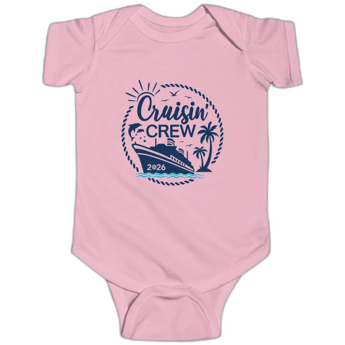 Cruisin' Crew 2026 Family Vacation Apparel Baby Onesie in Pink