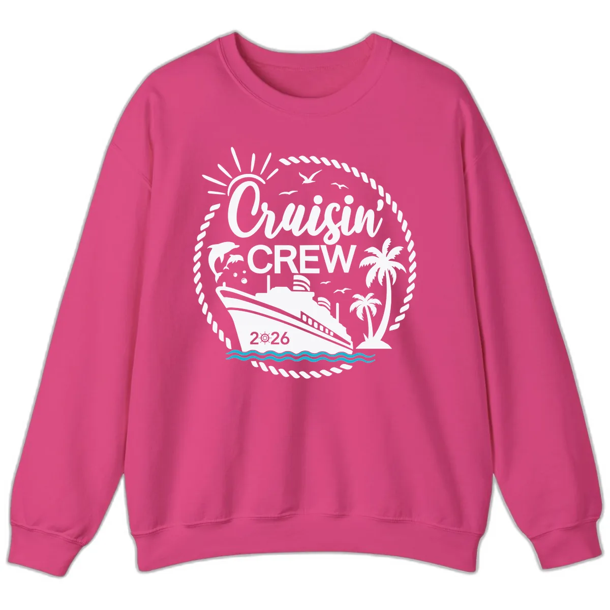 Cruisin' Crew 2026 Family Vacation Apparel Sweatshirt in Heliconia