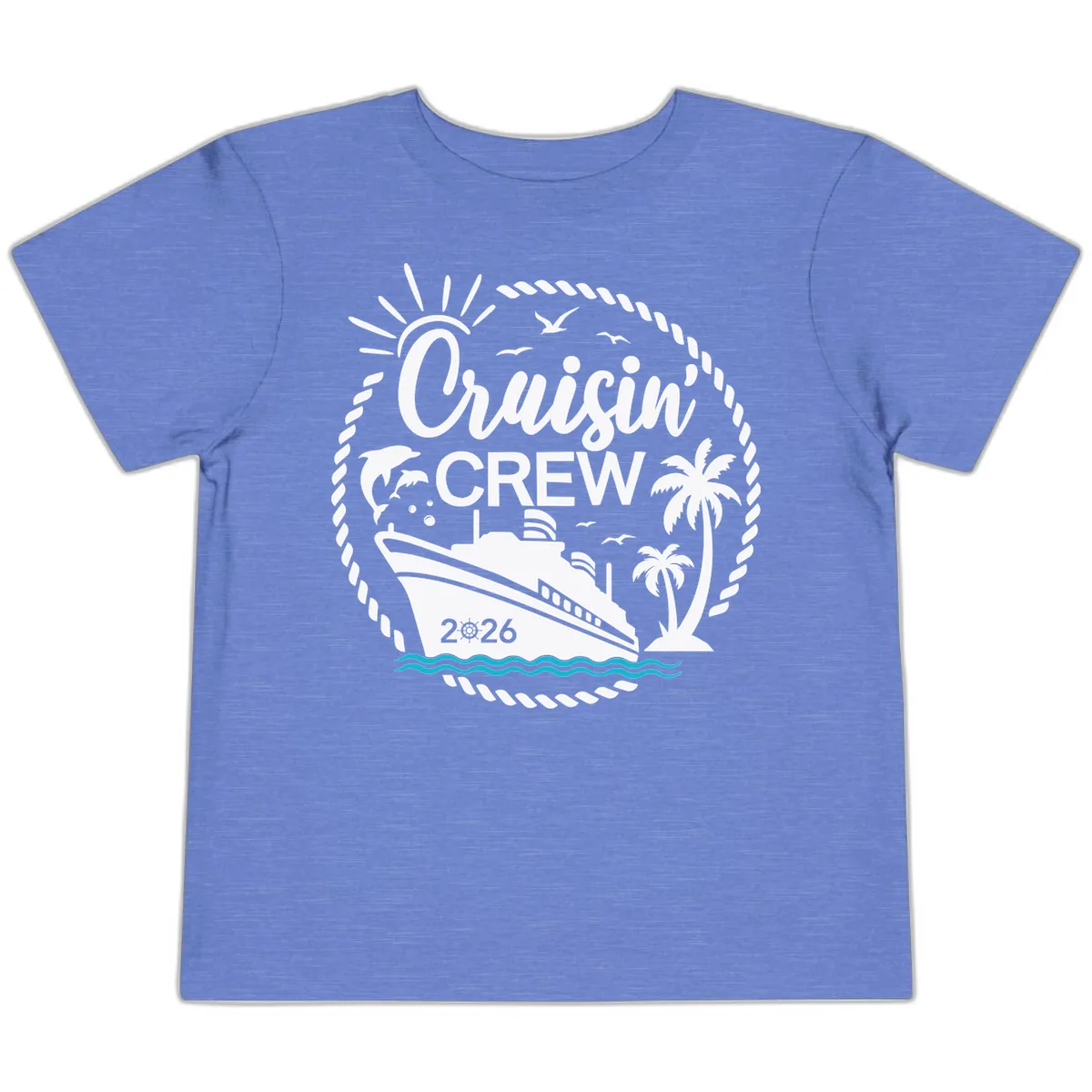 Cruisin' Crew 2026 Family Vacation Apparel Toddler T-Shirt in Heather Columbia Blue