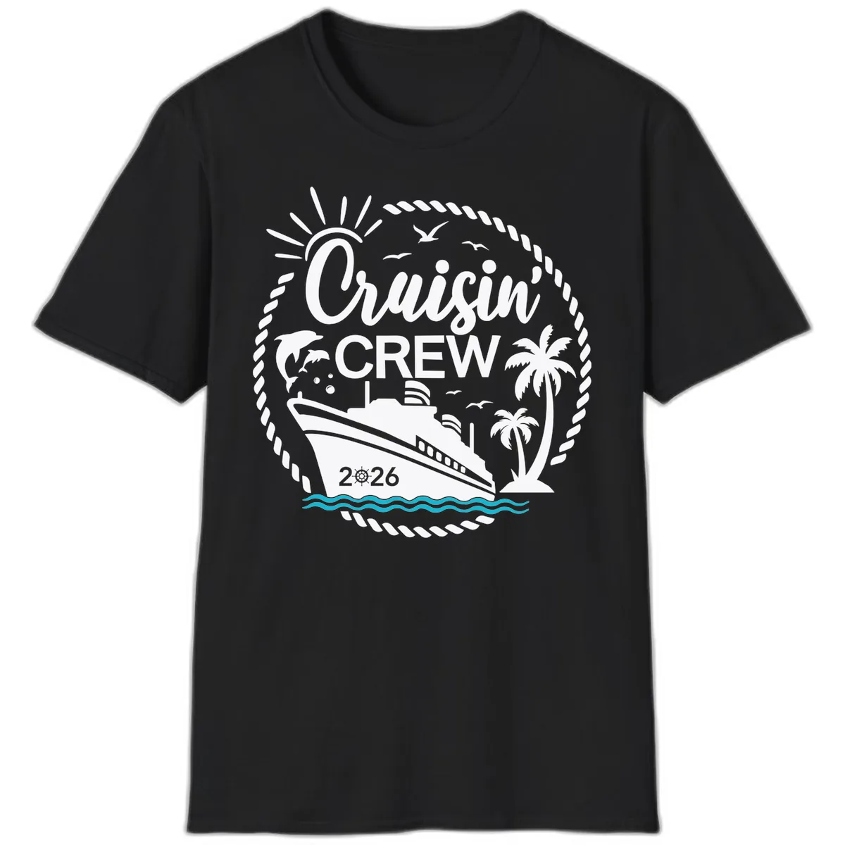 Cruisin' Crew 2026 Family Vacation Apparel T-Shirt in Black