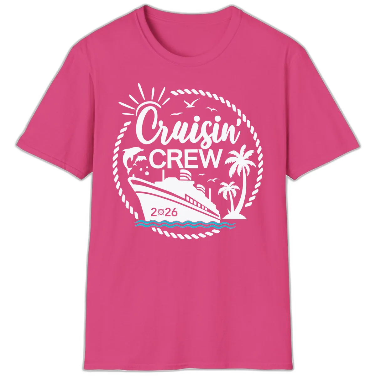 Cruisin' Crew 2026 Family Vacation Apparel T-Shirt in Heliconia