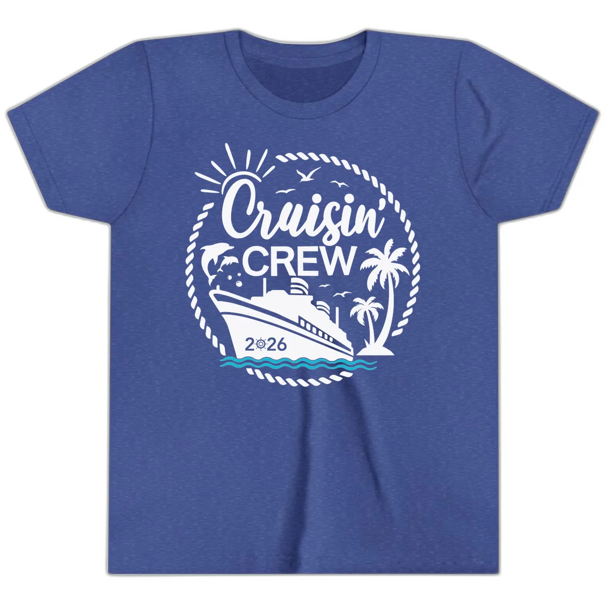 Cruisin' Crew 2026 Family Vacation Apparel Youth T-Shirt in Heather True Royal
