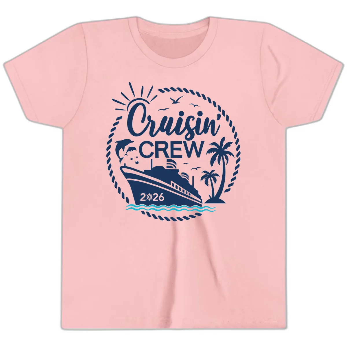 Cruisin' Crew 2026 Family Vacation Apparel Youth T-Shirt in Pink