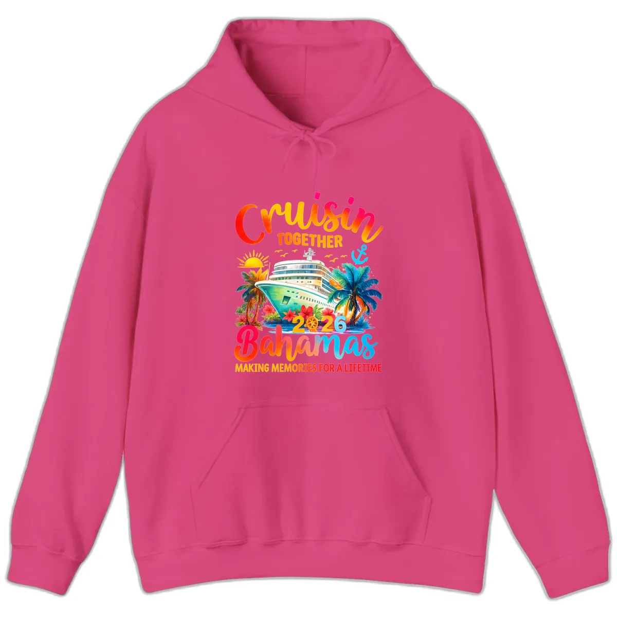 Cruisin Together Bahamas 2026 Family Cruise Hoodie in Heliconia
