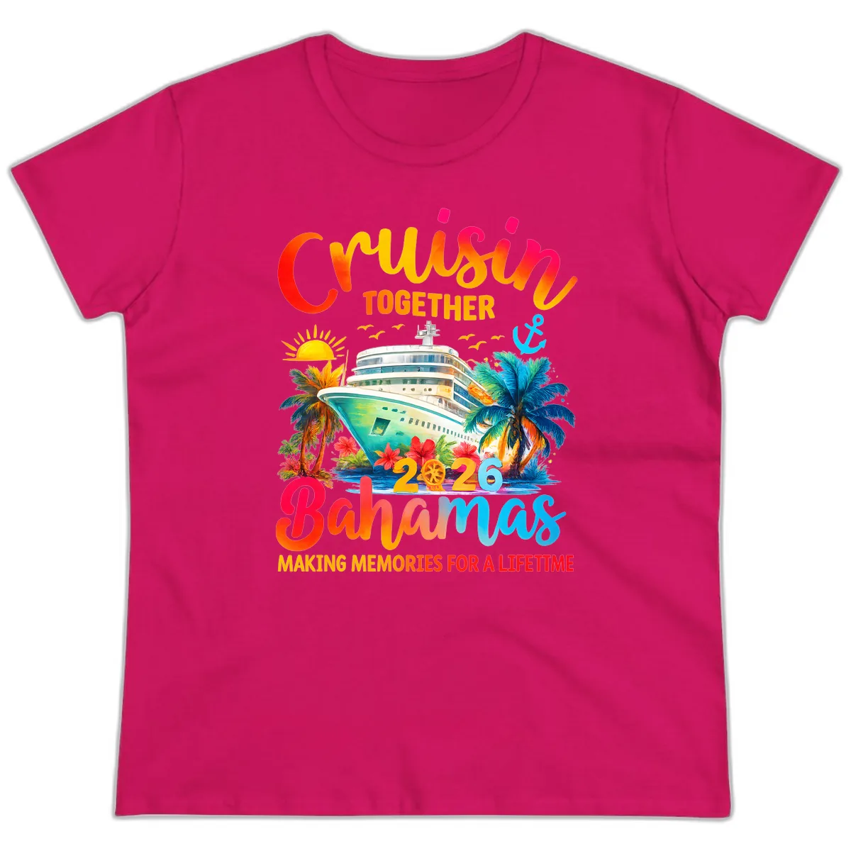Cruisin Together Bahamas 2026 Family Cruise Ladies Tee in Heliconia