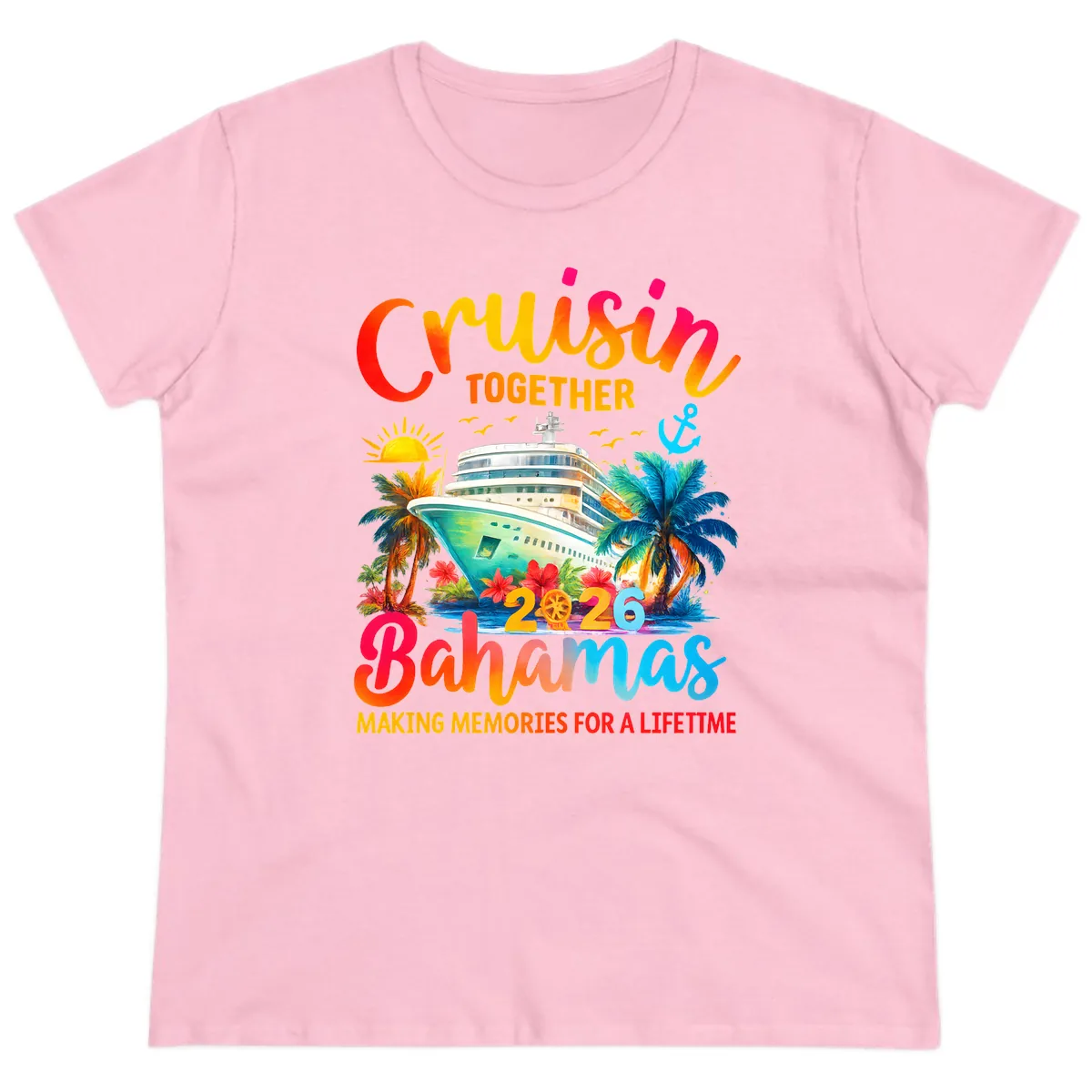 Cruisin Together Bahamas 2026 Family Cruise Ladies Tee in Light Pink