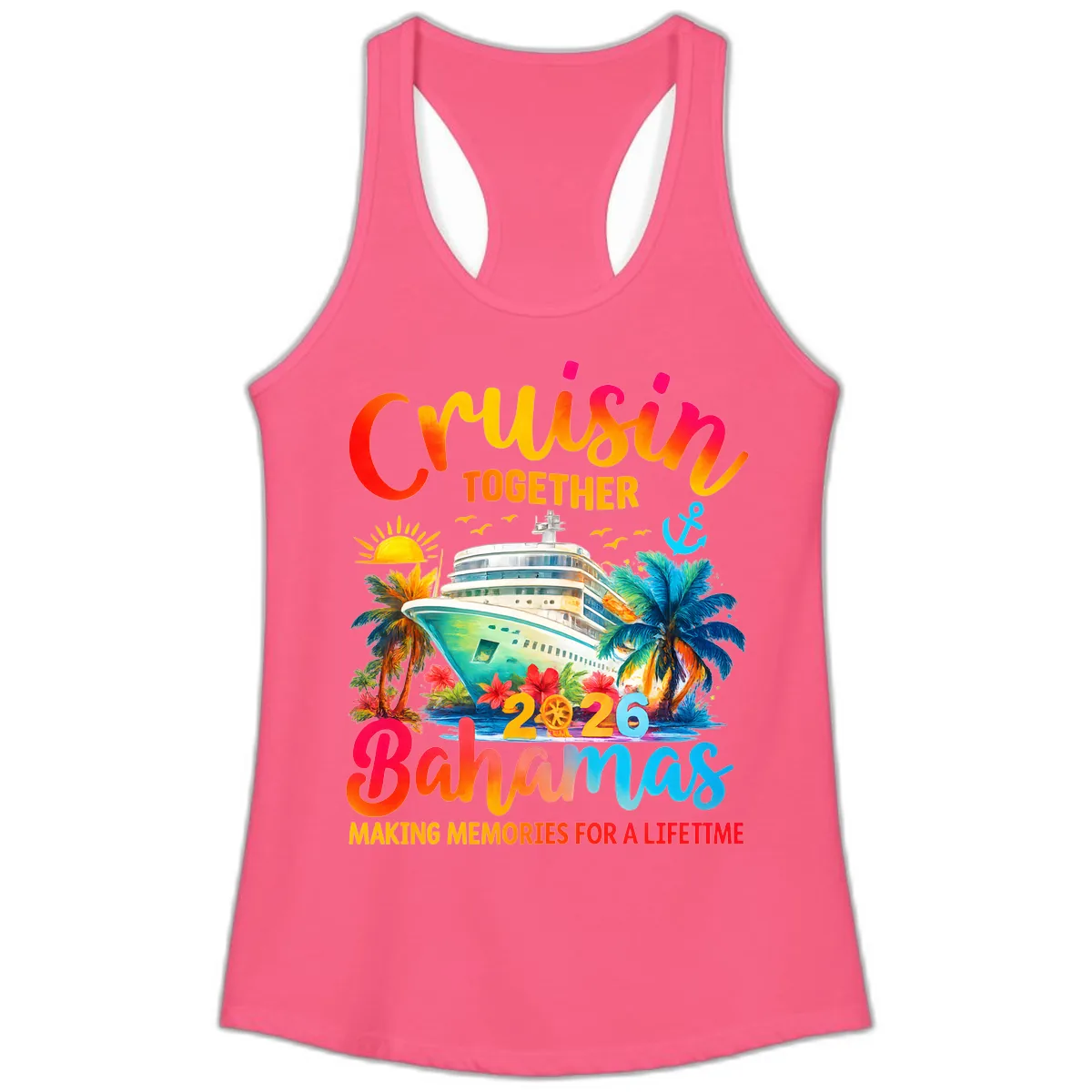 Cruisin Together Bahamas 2026 Family Cruise Ladies Tank in Solid Hot Pink
