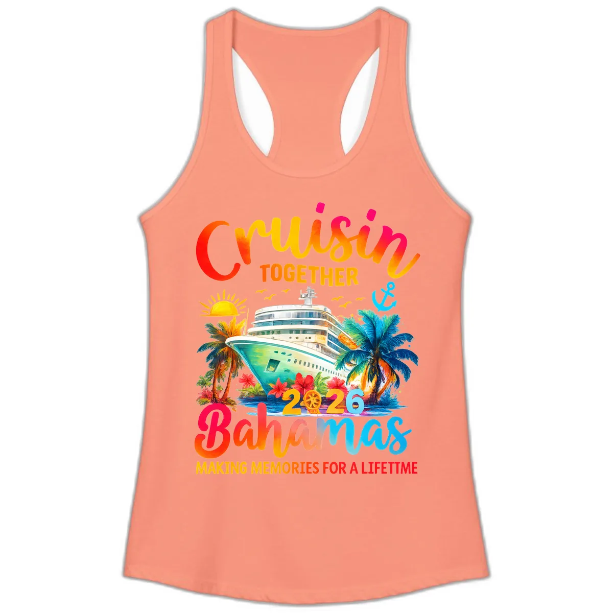 Cruisin Together Bahamas 2026 Family Cruise Ladies Tank in Solid Light Orange