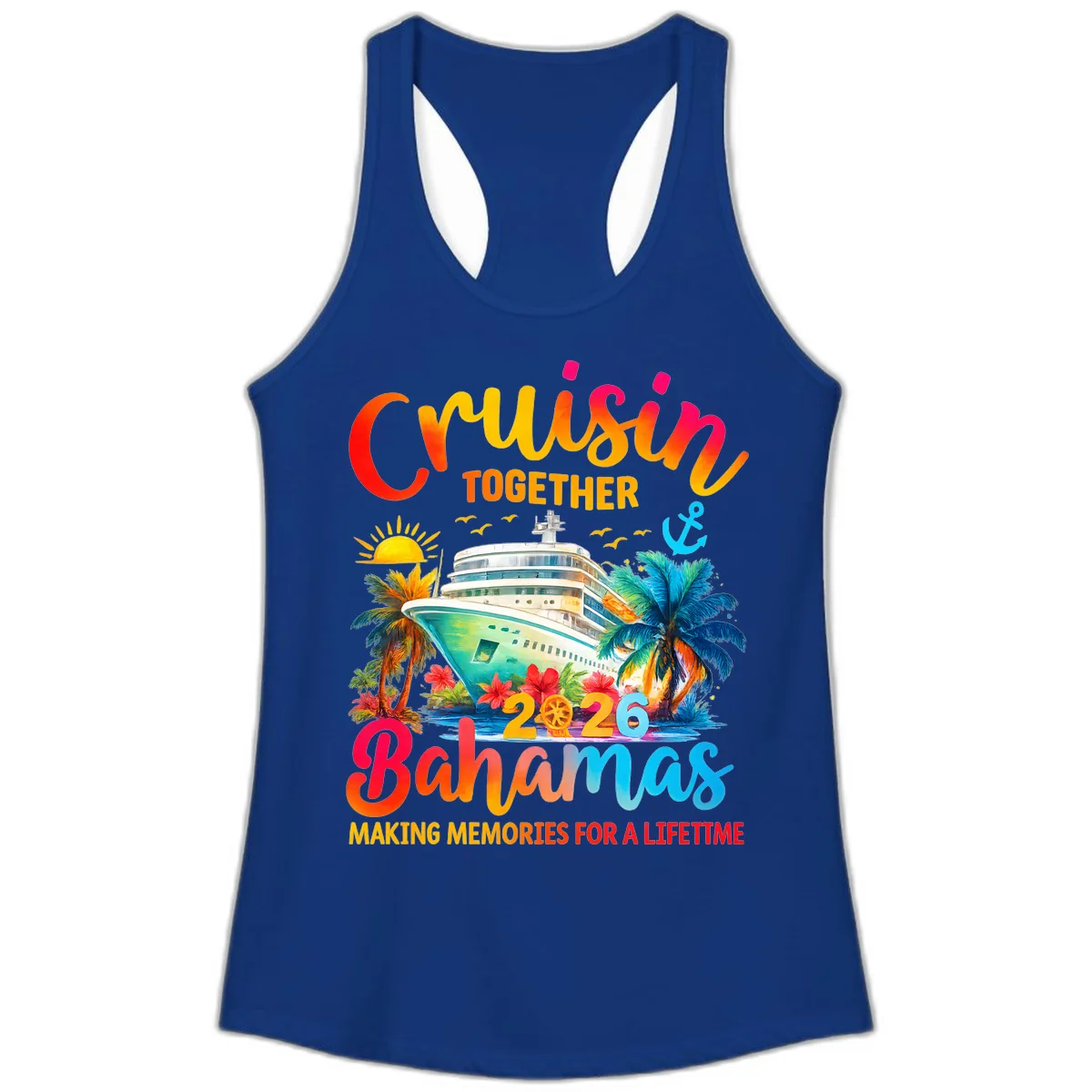 Cruisin Together Bahamas 2026 Family Cruise Ladies Tank in Solid Royal
