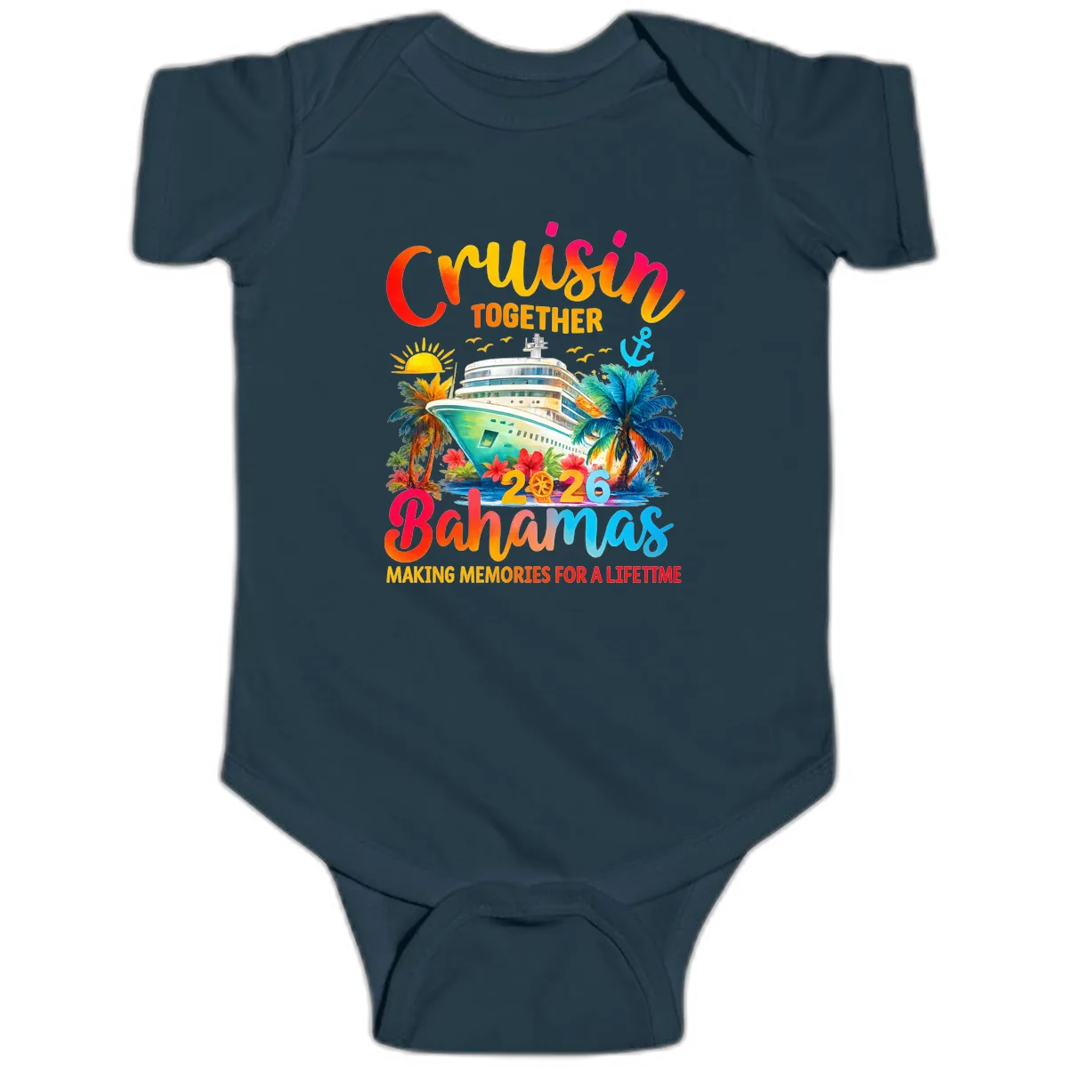 Cruisin Together Bahamas 2026 Family Cruise Baby Onesie in Navy