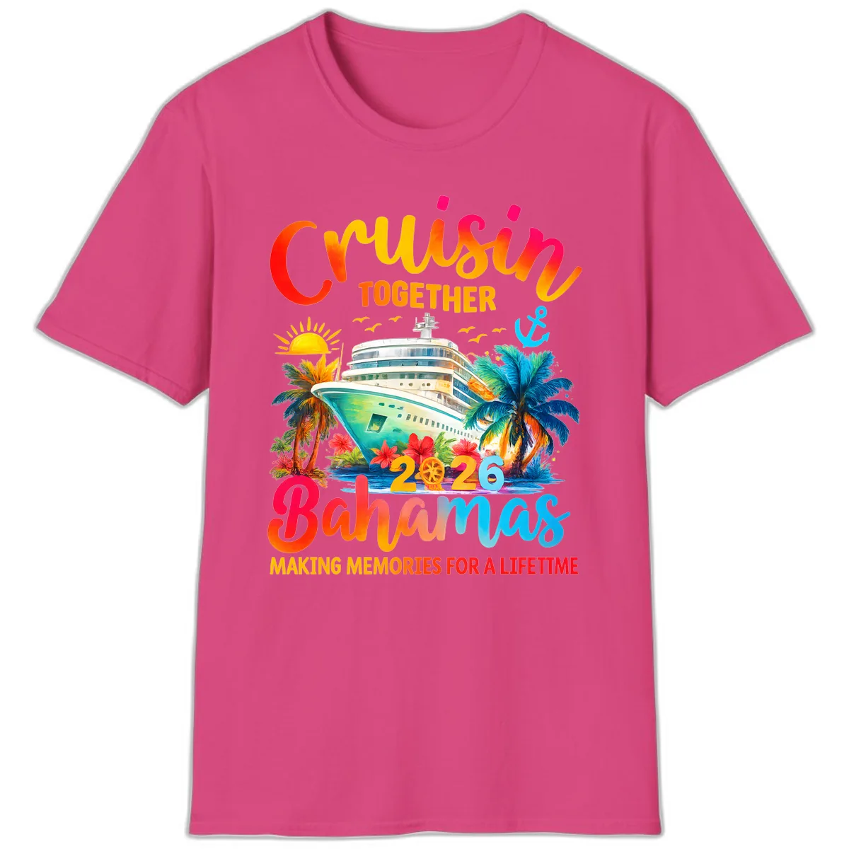 Cruisin Together Bahamas 2026 Family Cruise T-Shirt in Heliconia