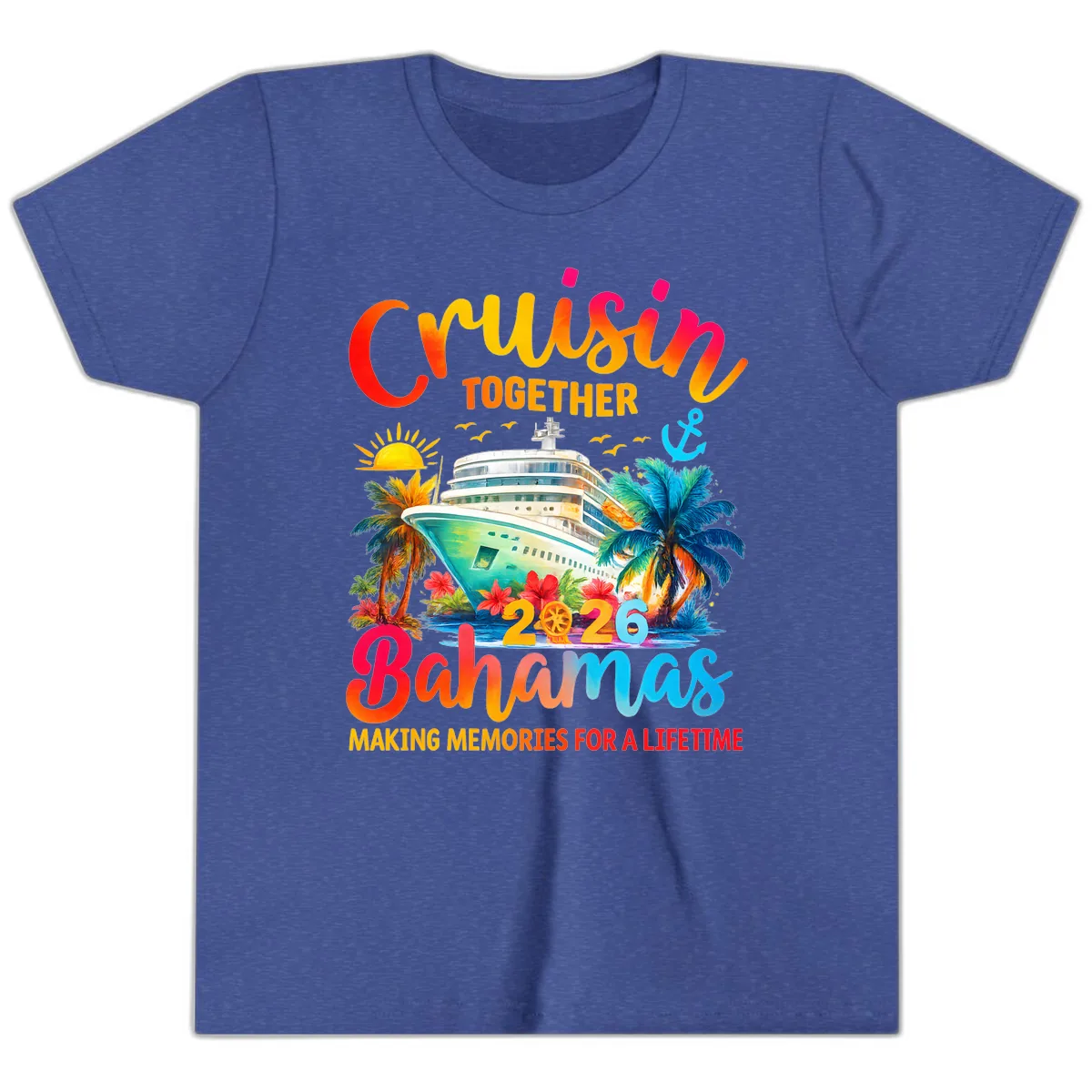Cruisin Together Bahamas 2026 Family Cruise Youth T-Shirt in Heather True Royal