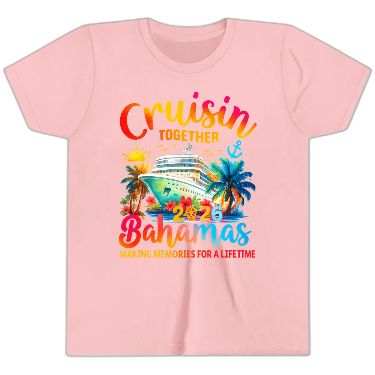 Cruisin Together Bahamas 2026 Family Cruise Youth T-Shirt in Pink