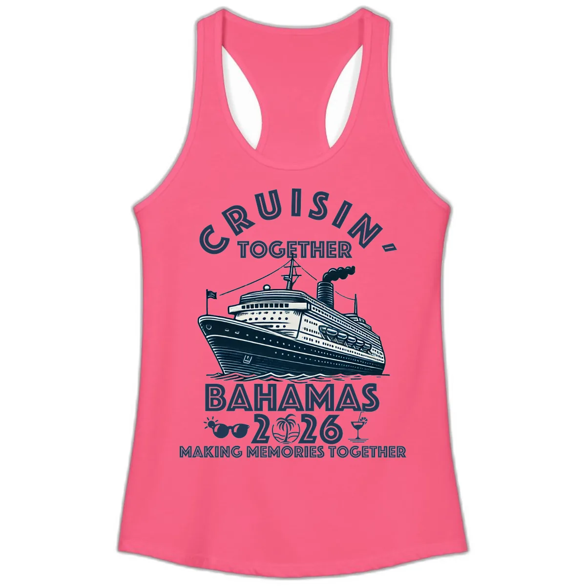Family Cruisin' Together Bahamas 2026 Ladies Tank in Solid Hot Pink