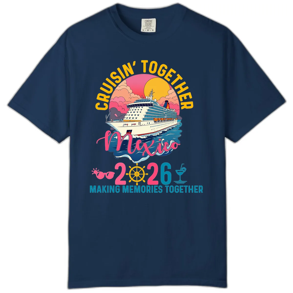 Cruisin' Together Mexico 2026 Family Cruise Comfort Color in Navy