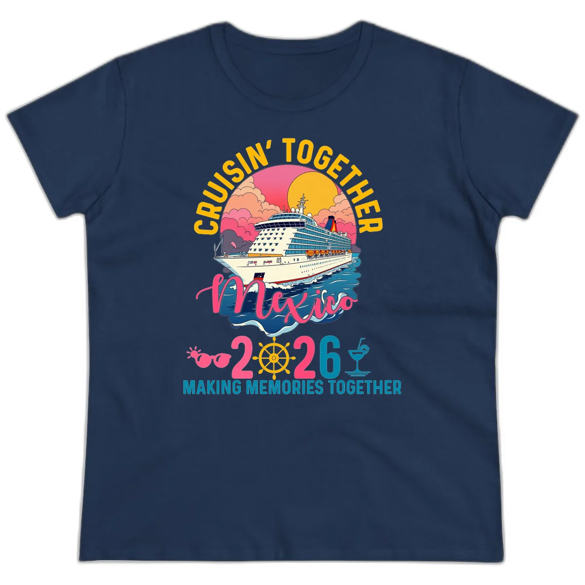 Cruisin' Together Mexico 2026 Family Cruise Ladies Tee in Navy