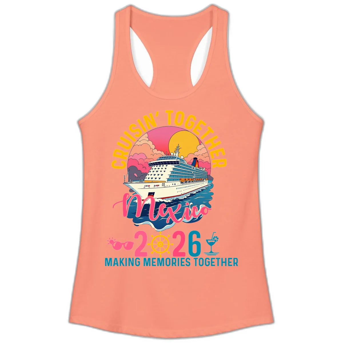 Cruisin' Together Mexico 2026 Family Cruise Ladies Tank in Solid Light Orange