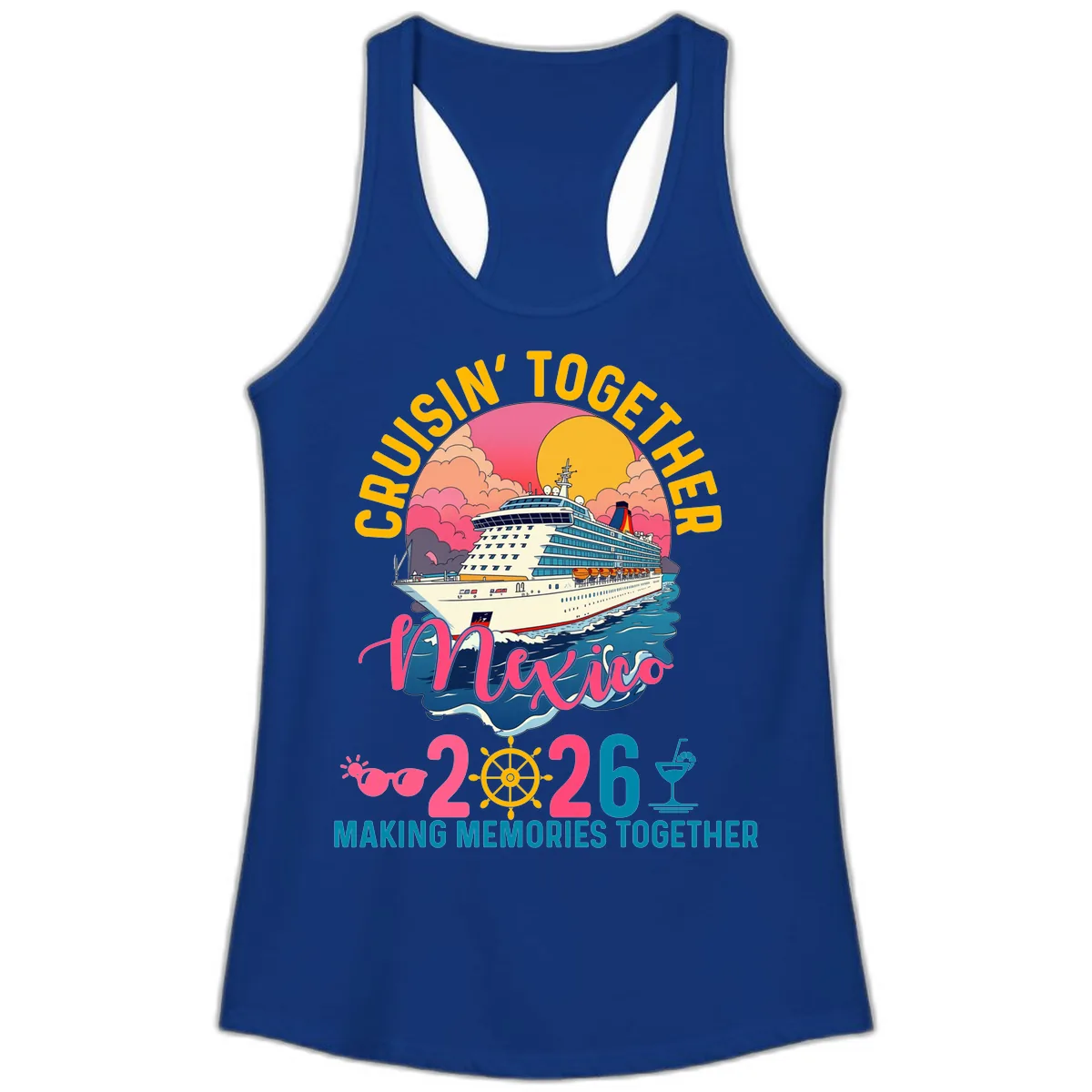 Cruisin' Together Mexico 2026 Family Cruise Ladies Tank in Solid Royal