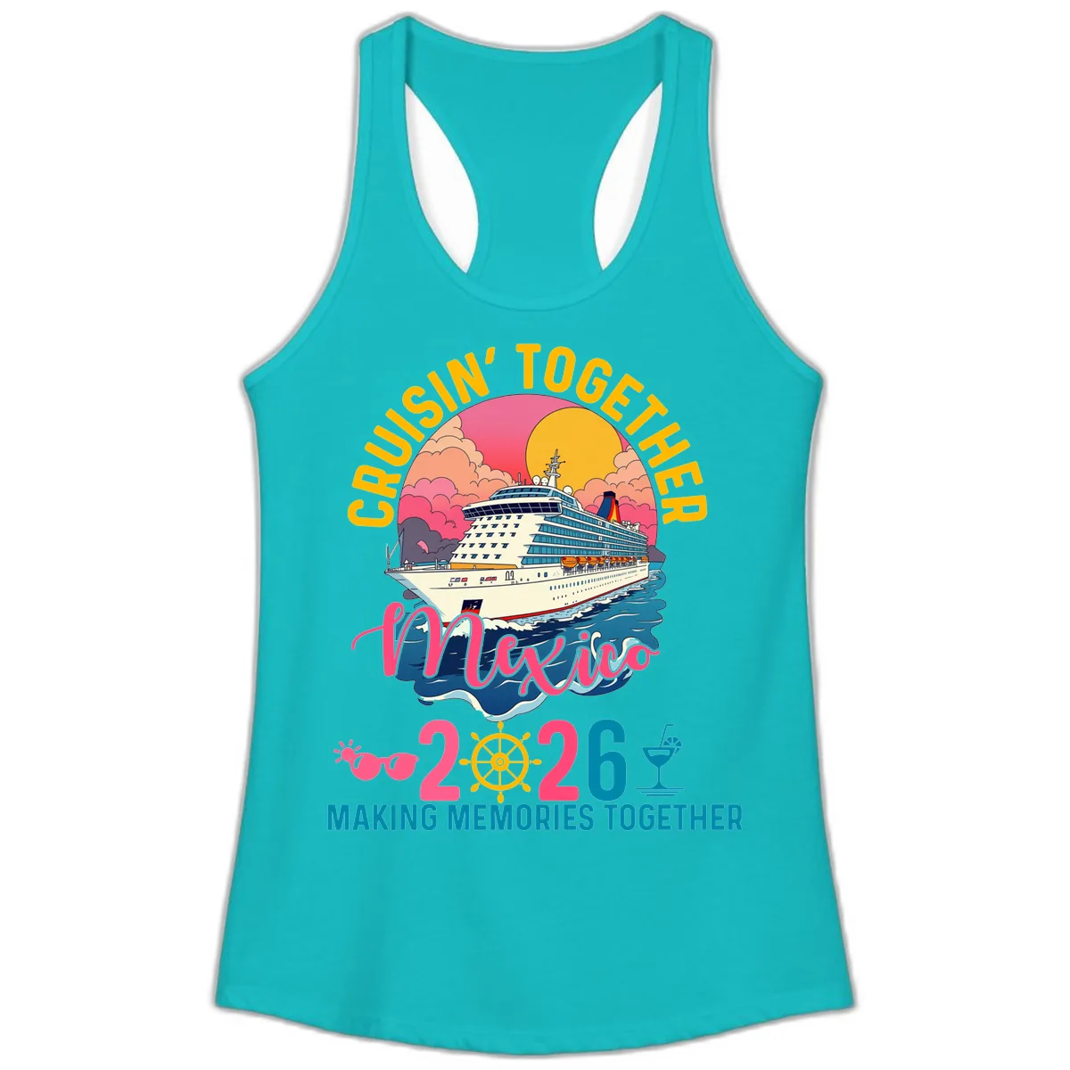 Cruisin' Together Mexico 2026 Family Cruise Ladies Tank in Tahiti Blue