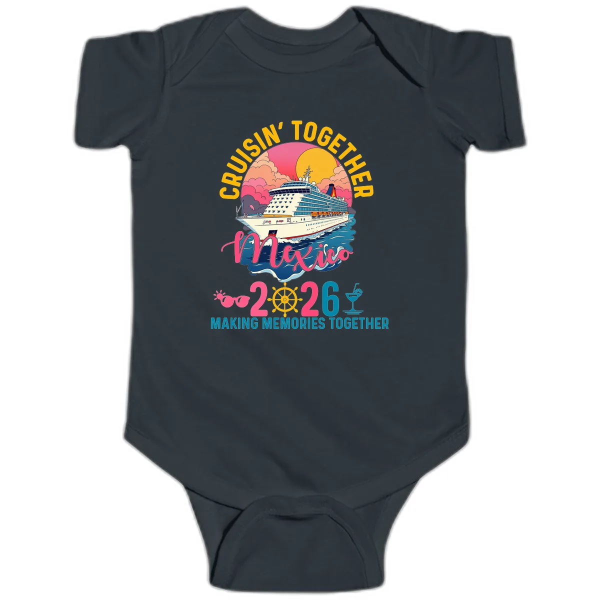 Cruisin' Together Mexico 2026 Family Cruise Baby Onesie in Black