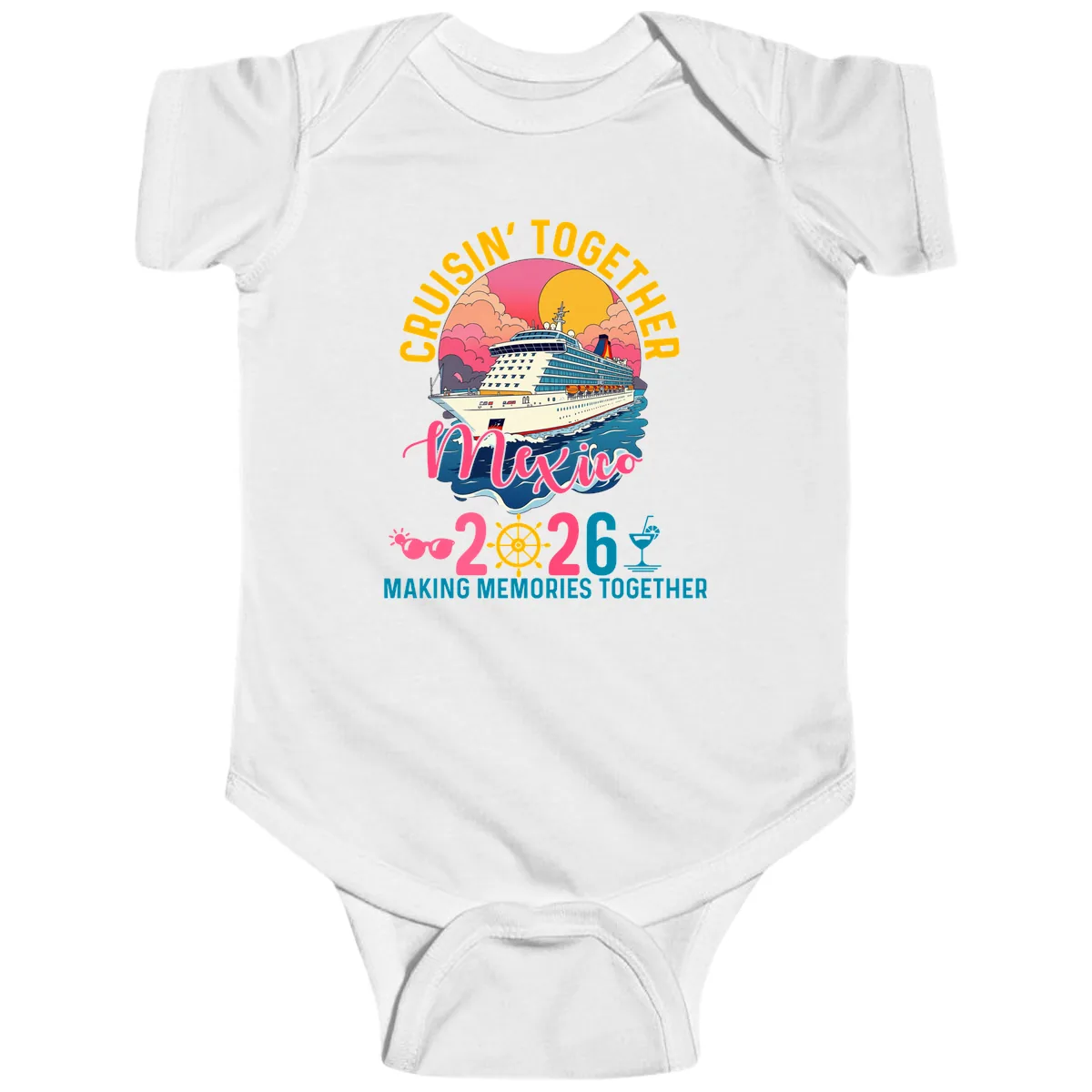 Cruisin' Together Mexico 2026 Family Cruise Baby Onesie in White