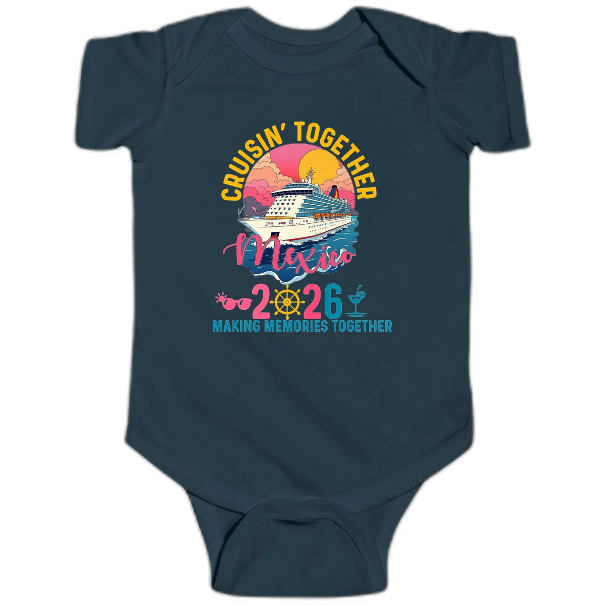 Cruisin' Together Mexico 2026 Family Cruise Baby Onesie in Navy