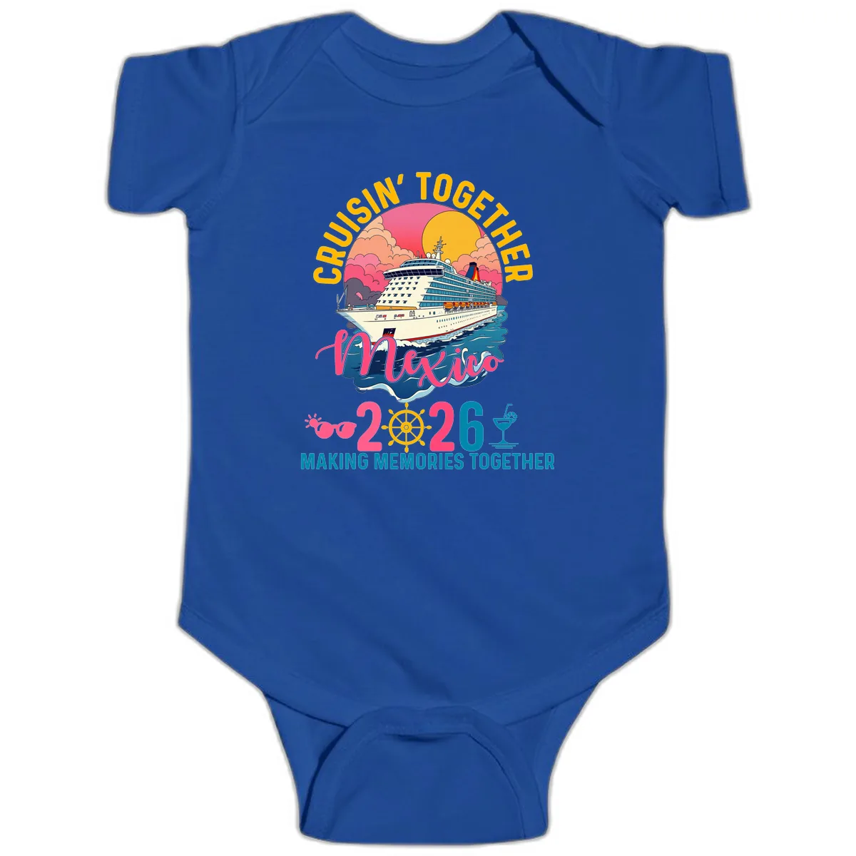 Cruisin' Together Mexico 2026 Family Cruise Baby Onesie in Royal