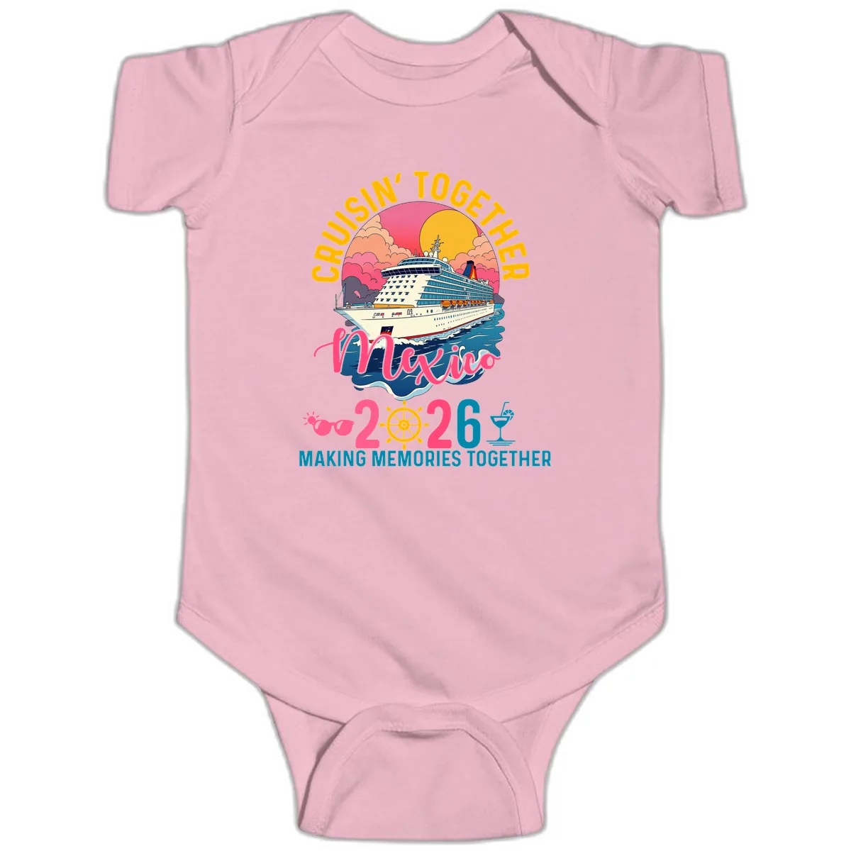 Cruisin' Together Mexico 2026 Family Cruise Baby Onesie in Pink