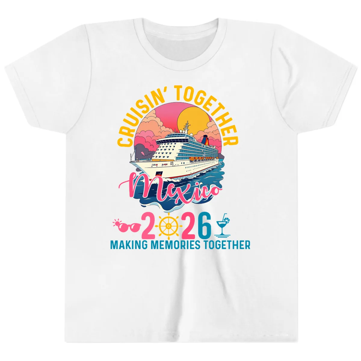 Cruisin' Together Mexico 2026 Family Cruise Youth T-Shirt in White