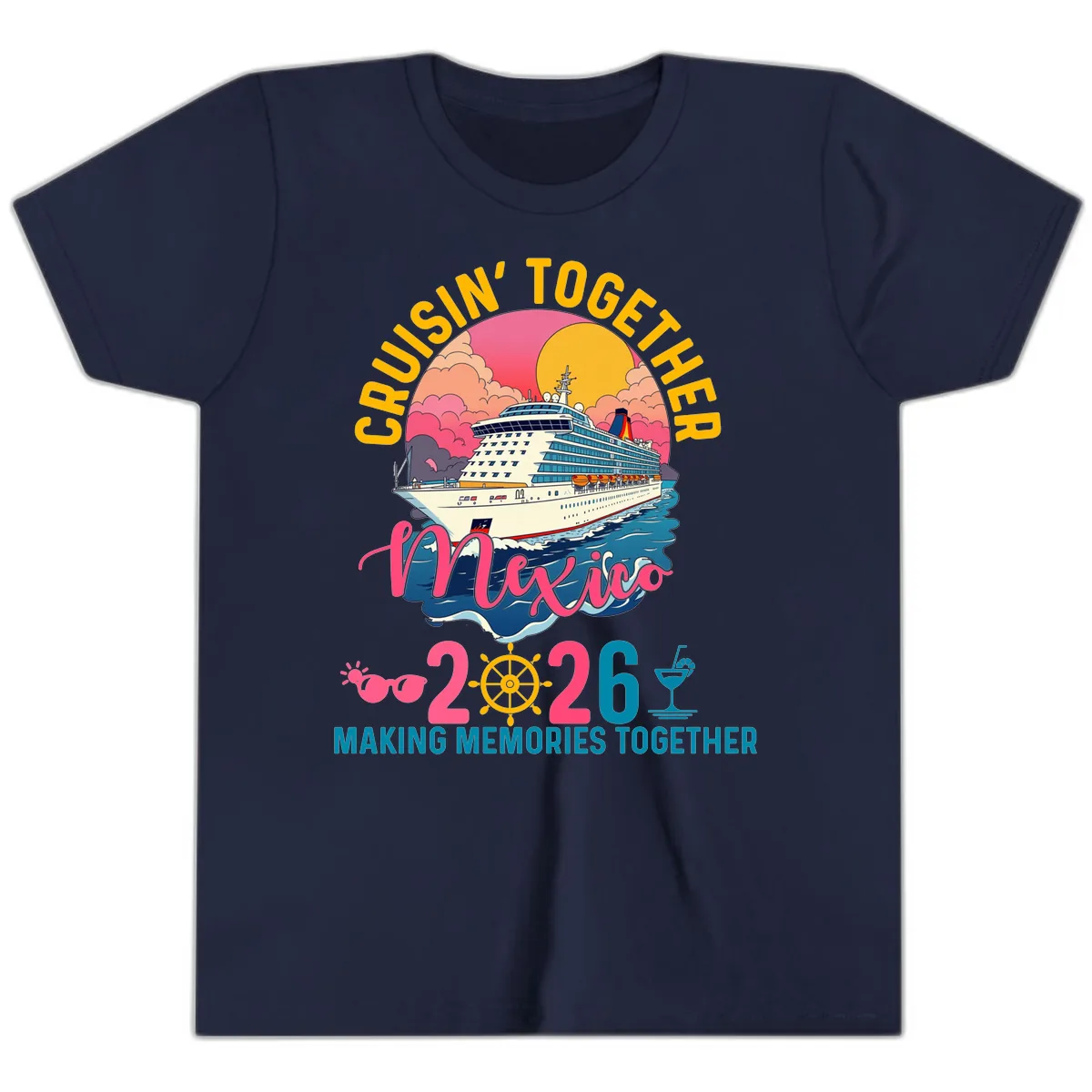 Cruisin' Together Mexico 2026 Family Cruise Youth T-Shirt in Navy