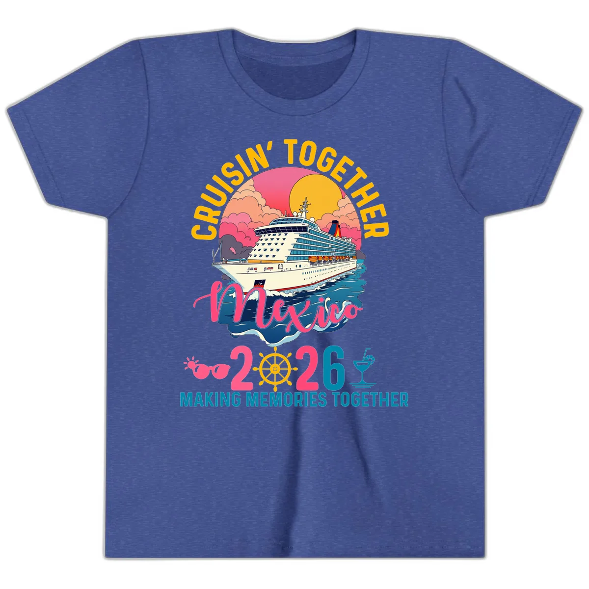 Cruisin' Together Mexico 2026 Family Cruise Youth T-Shirt in Heather True Royal