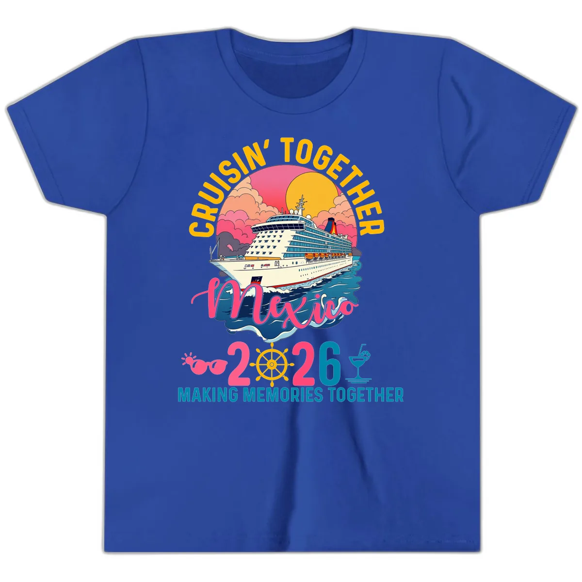 Cruisin' Together Mexico 2026 Family Cruise Youth T-Shirt in True Royal