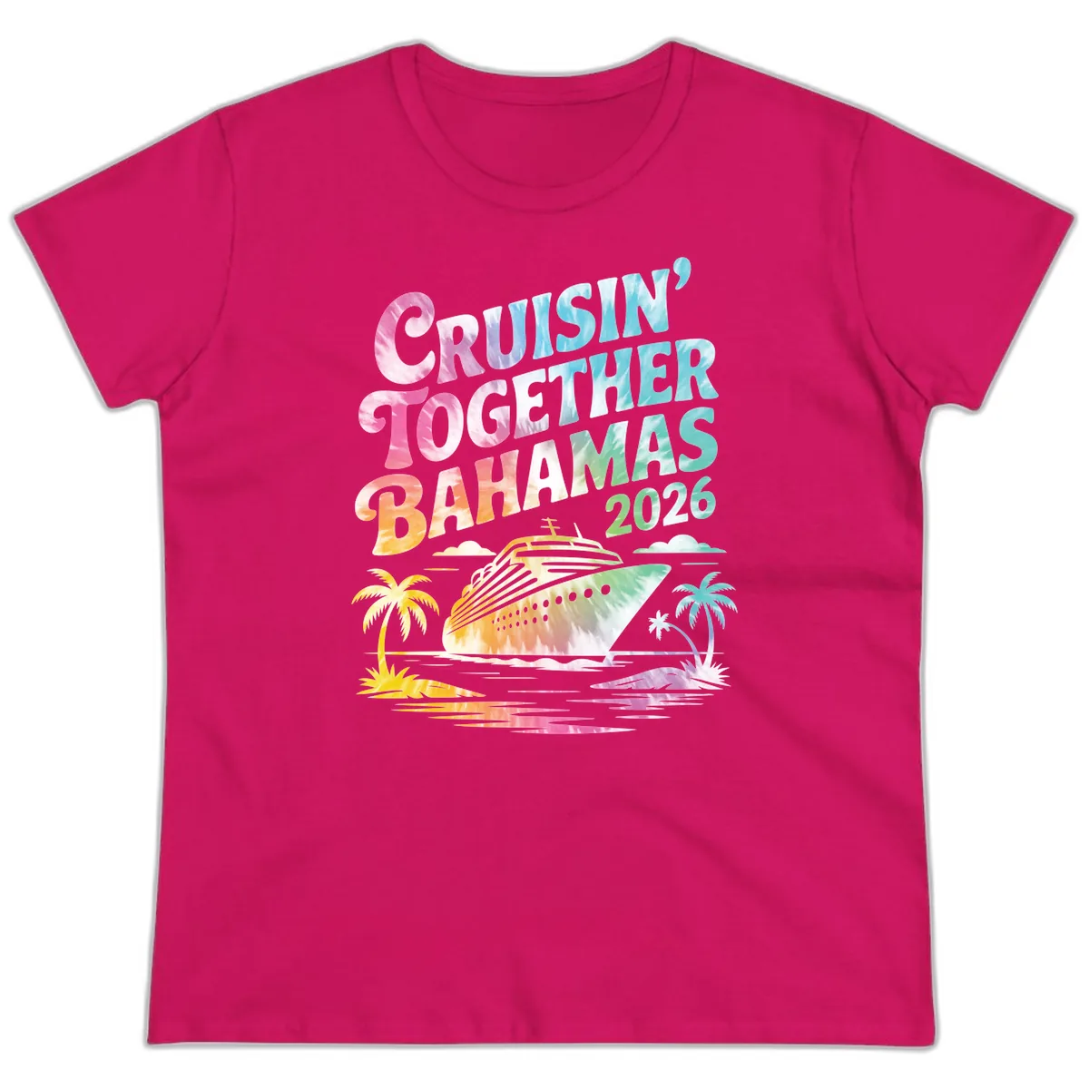 Cruisin' Together Bahamas 2026 Family Vacation Ladies Tee in Heliconia