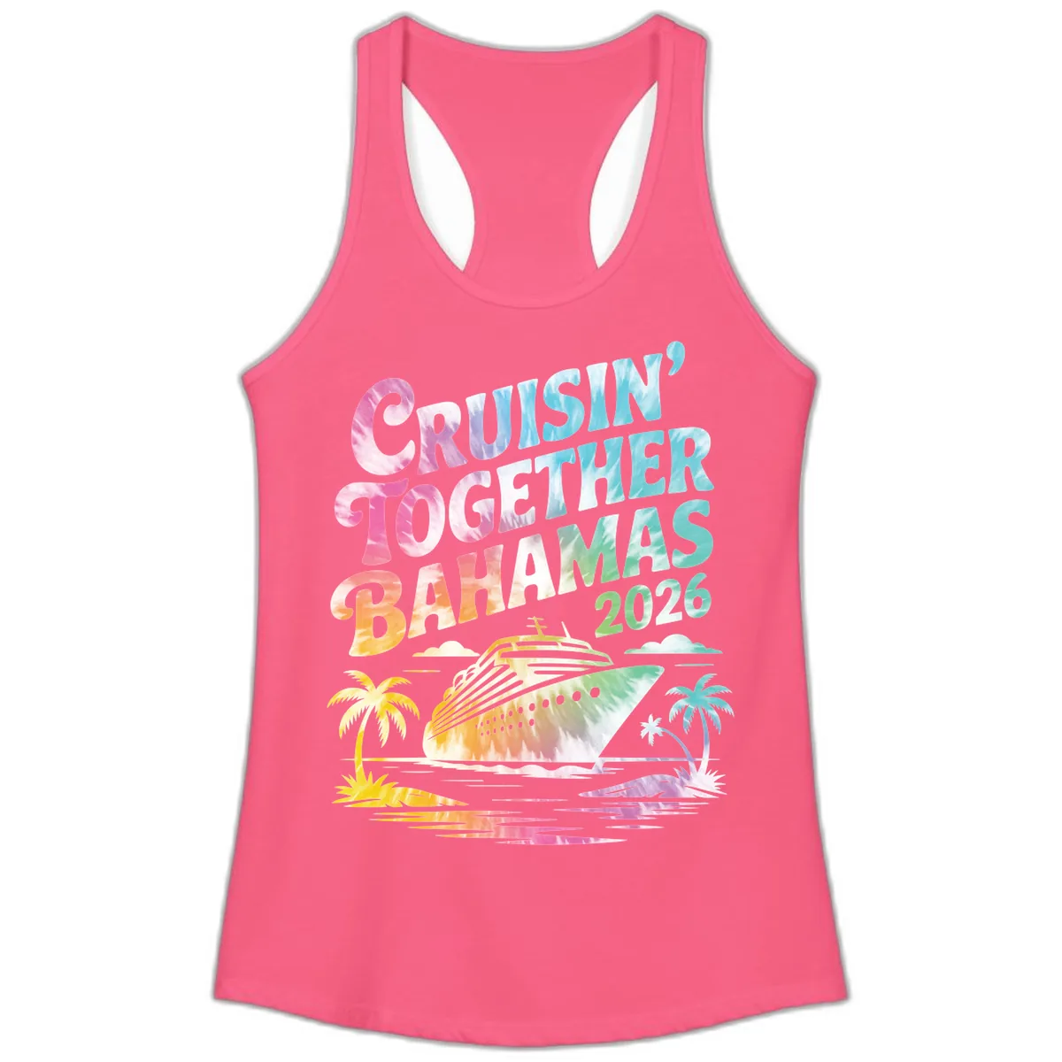 Cruisin' Together Bahamas 2026 Family Vacation Ladies Tank in Solid Hot Pink