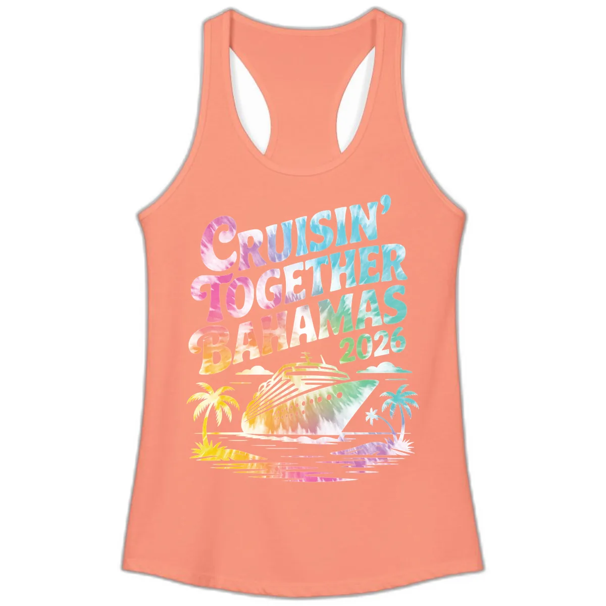 Cruisin' Together Bahamas 2026 Family Vacation Ladies Tank in Solid Light Orange