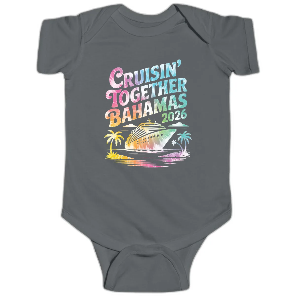 Cruisin' Together Bahamas 2026 Family Vacation Baby Onesie in Charcoal
