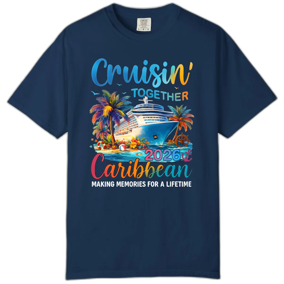 Cruisin' Together Caribbean 2026 Family Vacation Apparel Comfort Color in Navy